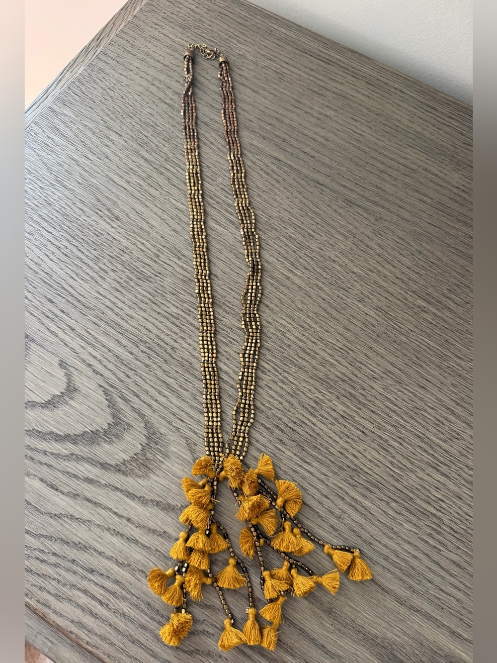 Handcrafted Tassel Beaded Necklace - Mustard Yellow